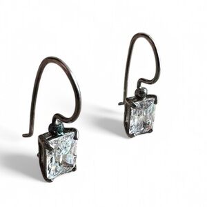 Vintage Rectangle Silver Earrings with Crystal Accents Formal Jewelry